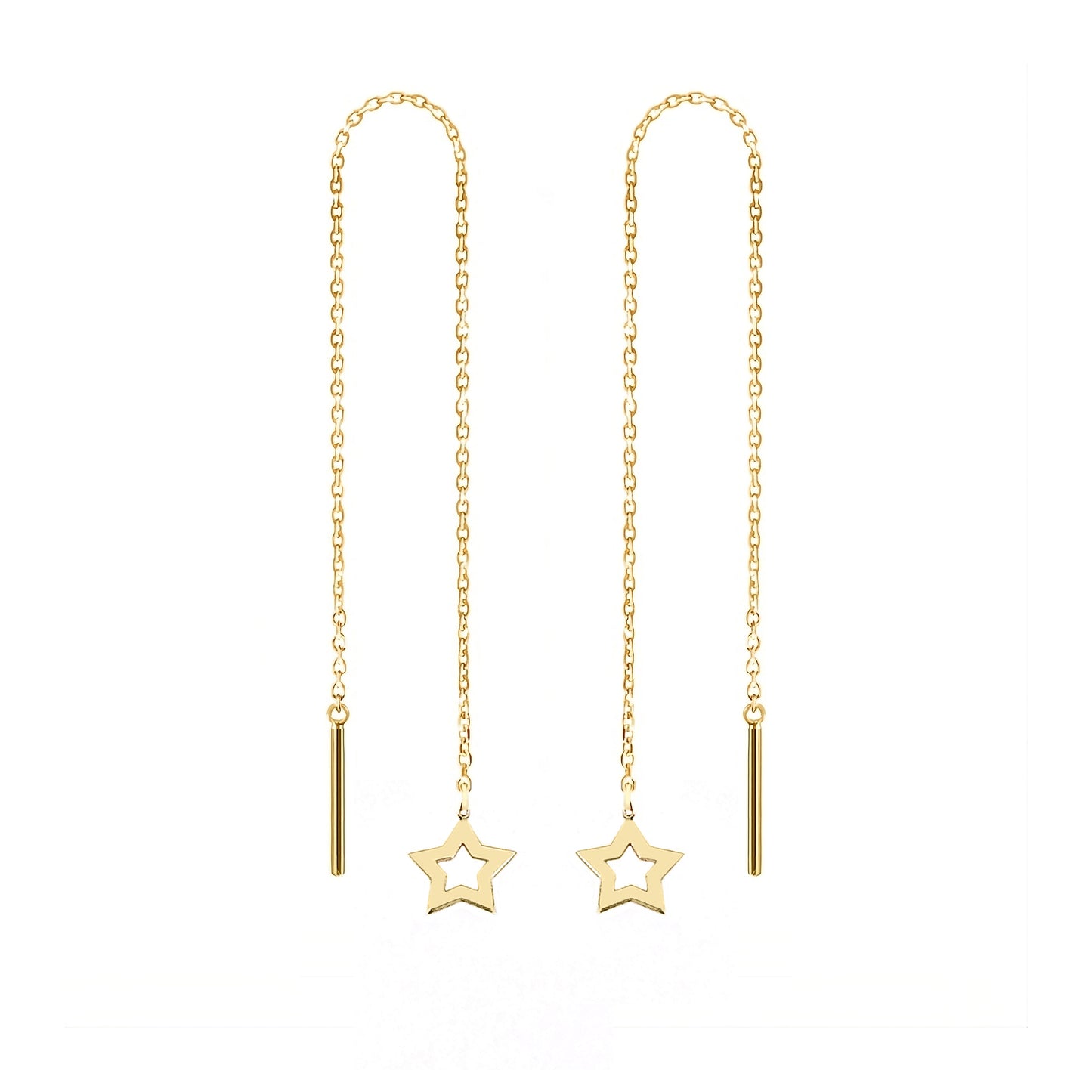 Solid Gold Threader Earrings with a Dainty Star