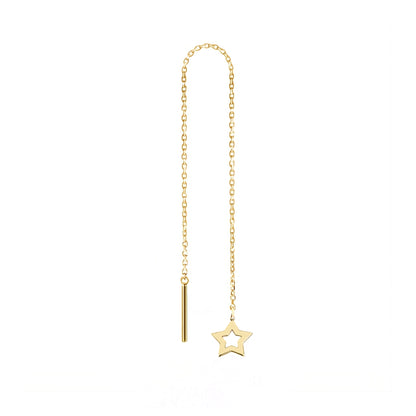 solid yellow gold single threader pull through earring with tiny star