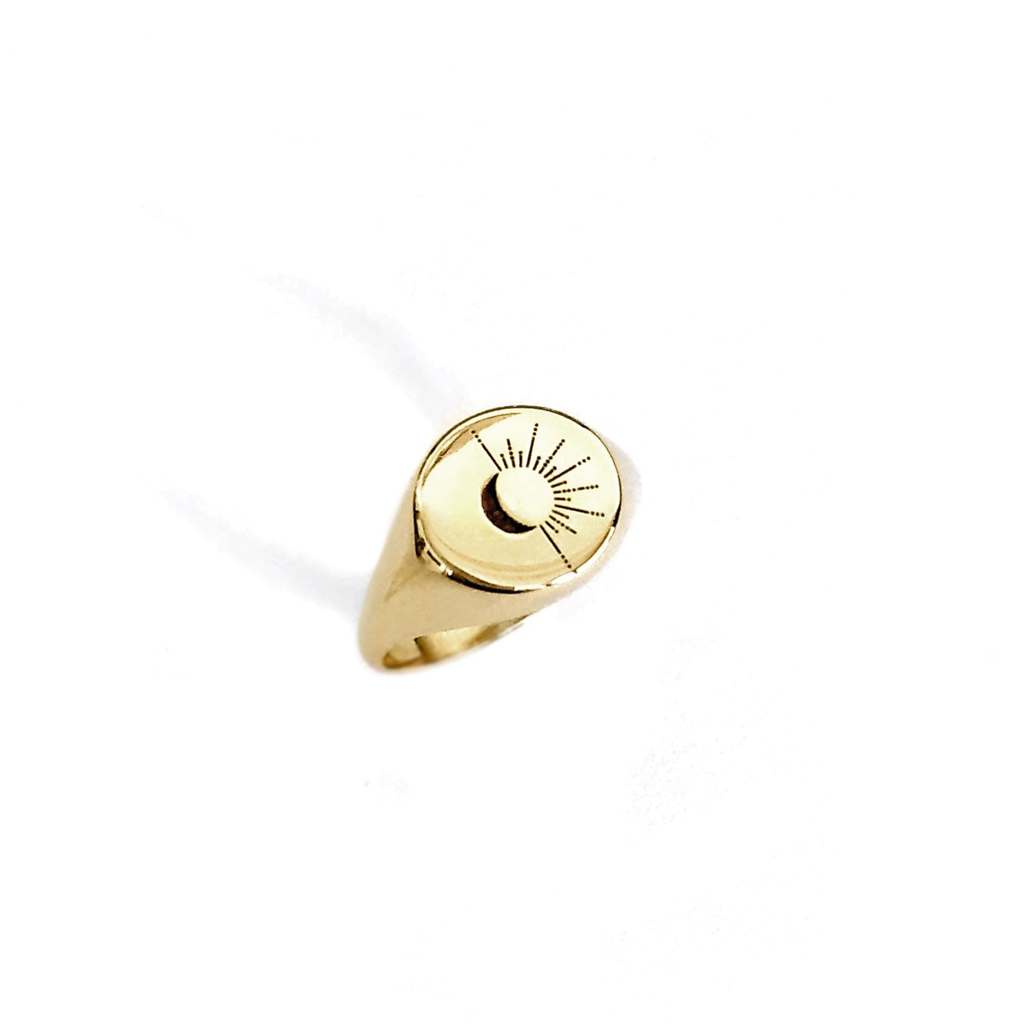 18K 14K 9K Solid Gold Sun and Moon Signet Pinky ring