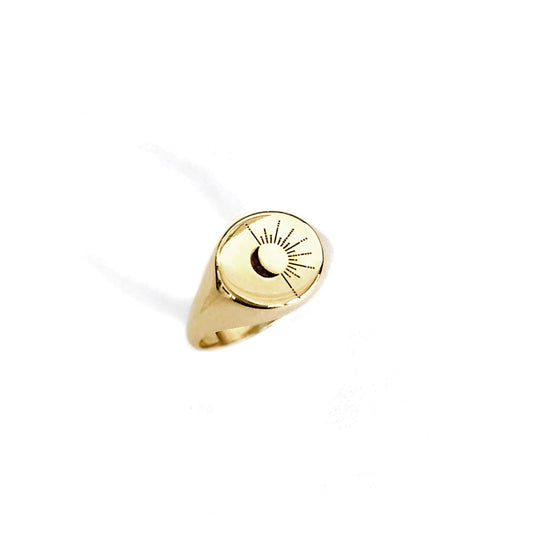 18K 14K 9K Solid Gold Sun and Moon Signet Pinky ring