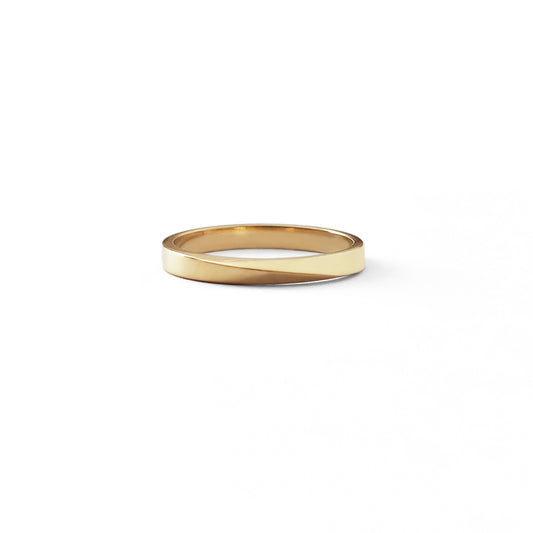 solid yellow gold thin mobius twist wedding band