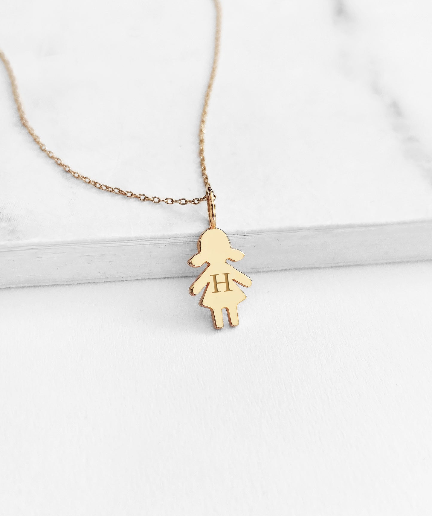 14K 9K Solid Gold Personalized Initial Tiny Girl Kid Pendant Charm Necklace