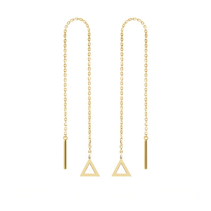 Solid Gold Threader Earrings with a Dainty Triangle