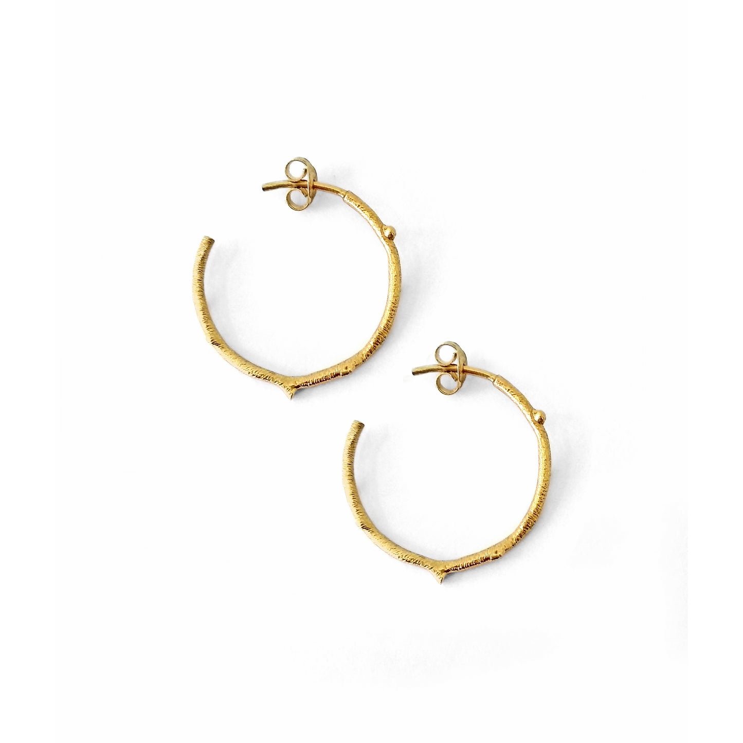 14K 9K Solid Gold Twig Branch Open Hoop Earrings