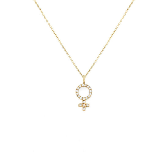 Solid Gold Female Symbol Venus Pendant Necklace with Diamonds