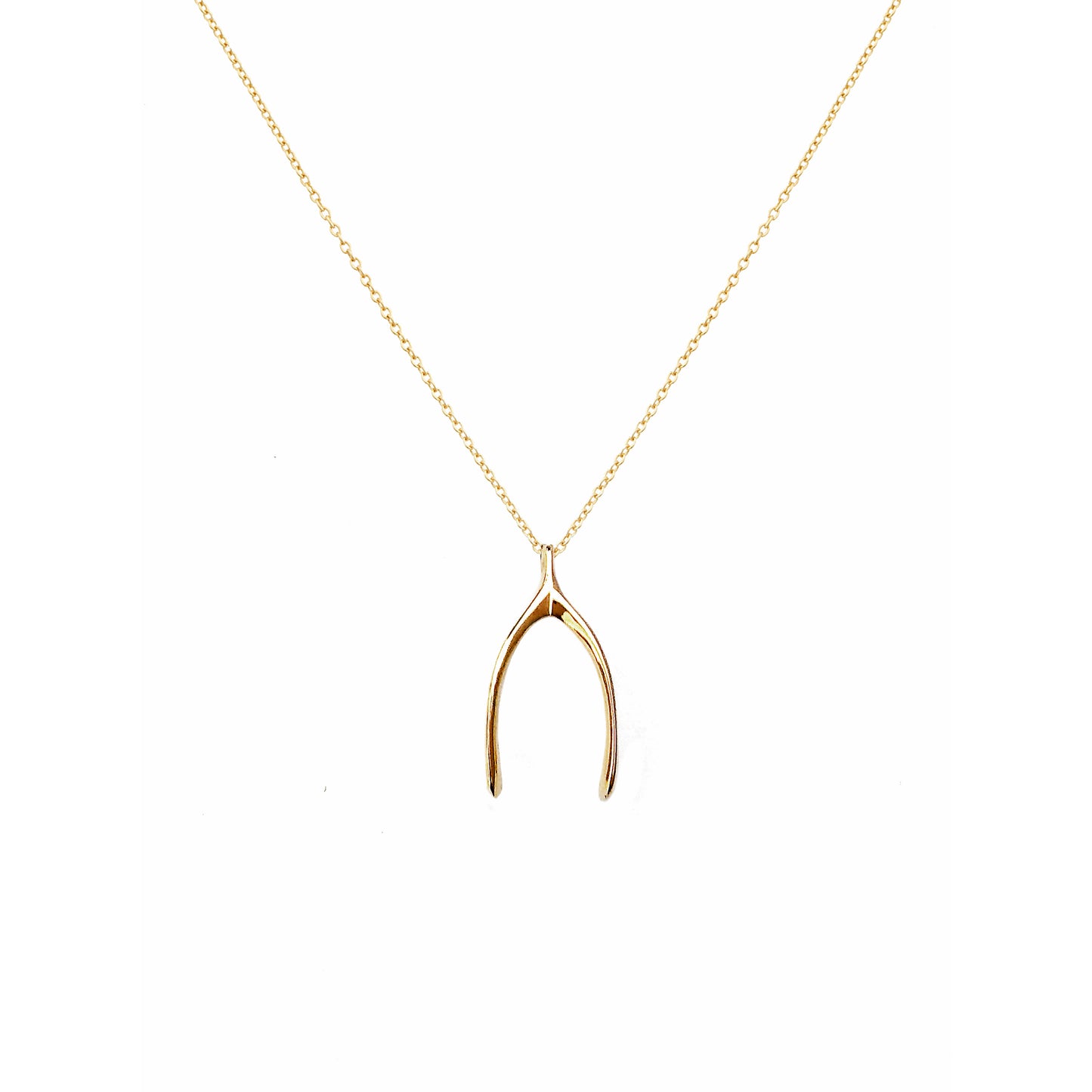 solid yellow gold wishbone pendant necklace