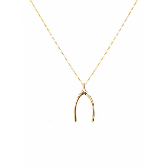 Dainty Wishbone Lucky Charm Necklace in Solid Gold