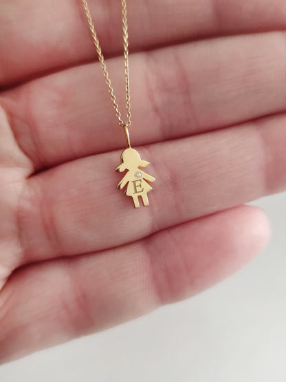 14K 9K Solid Gold Personalized Tiny Girl Kid Diamond Pendant Charm Necklace