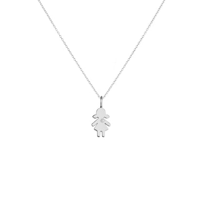 solid white gold necklace with tiny girl outline charm set with tiny diamond