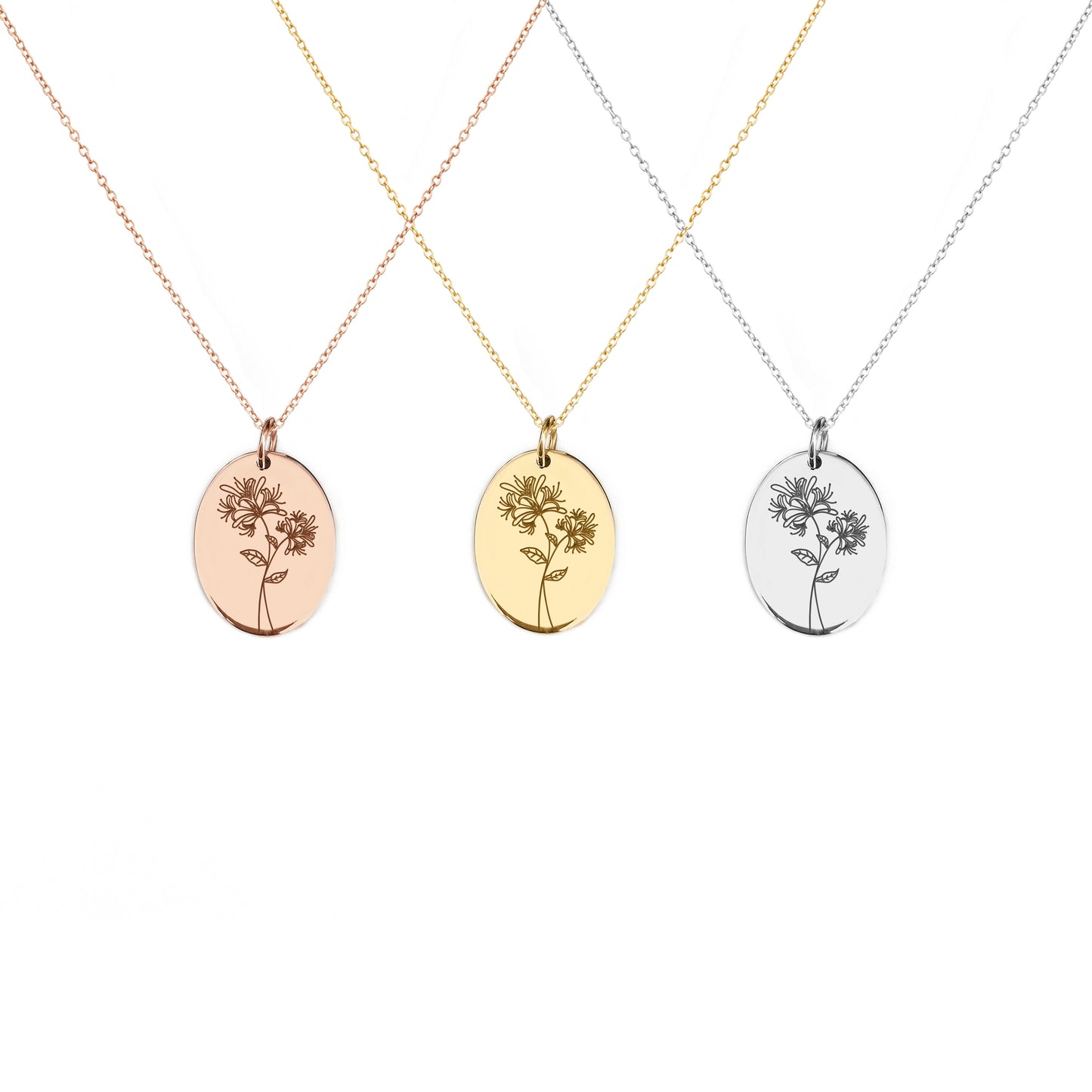 Rose Honeysuckle June Birth Month Flower Pendant Necklace in Solid Gold