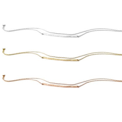 solid yellow rose and white gold bracelets with a thin hammered bar and double thin chain