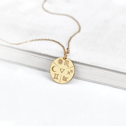 Personalized Zodiac Signs Natal Chart Necklace in Solid Gold