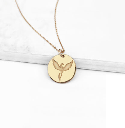 14K 9K Personalized Solid Gold Phoenix Firebird Pendant Necklace