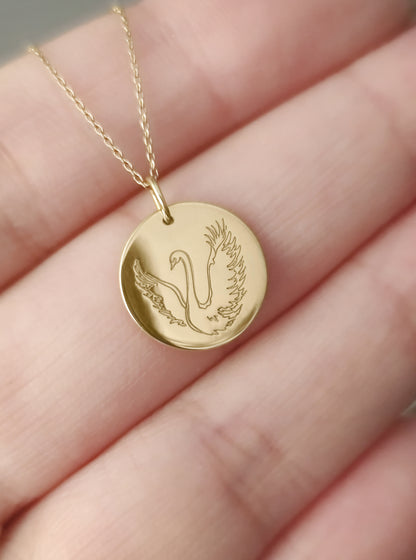 14K 9K Solid Gold Personalized Dainty Swan Pendant Necklace