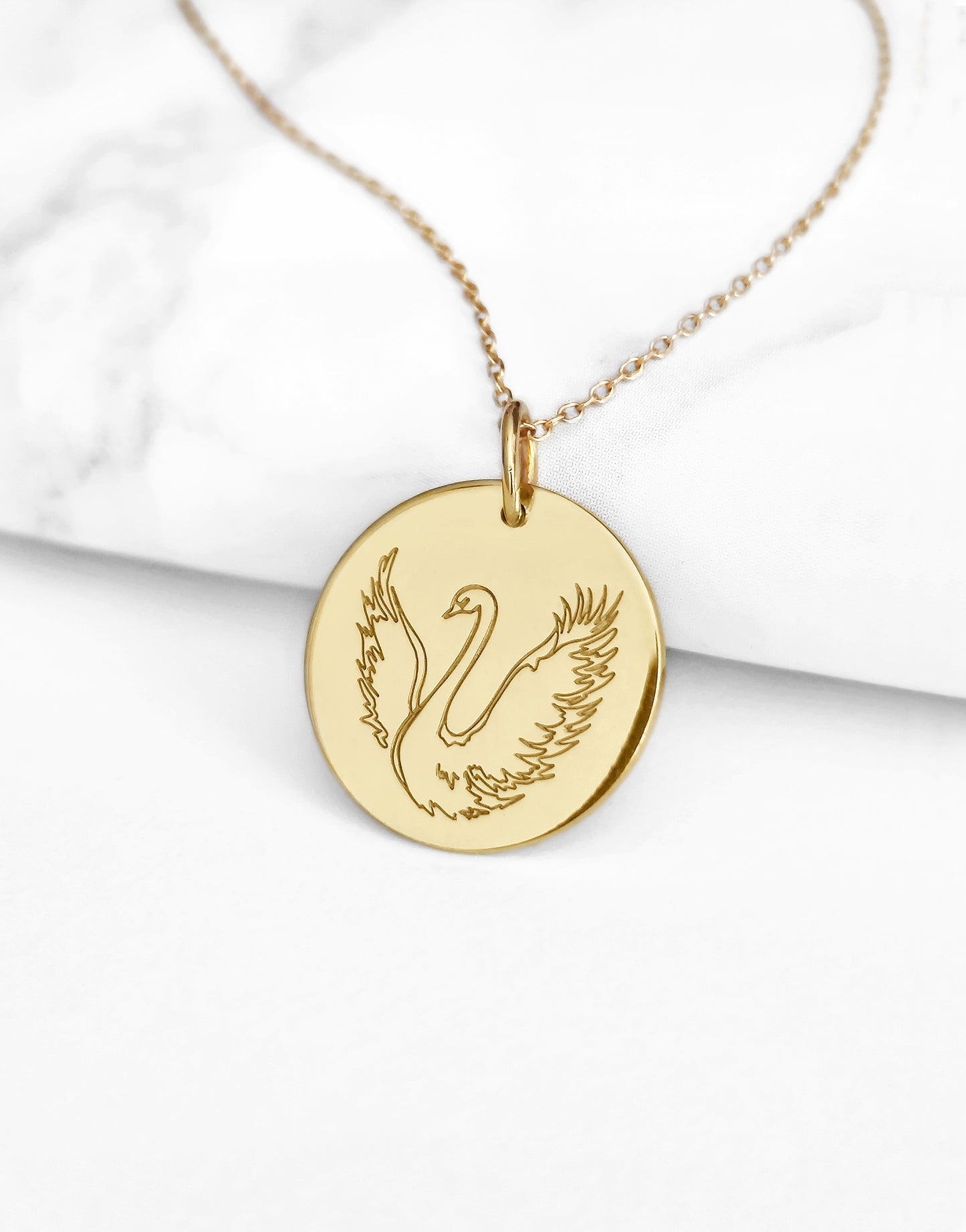 14K 9K Solid Gold Personalized Dainty Swan Pendant Necklace