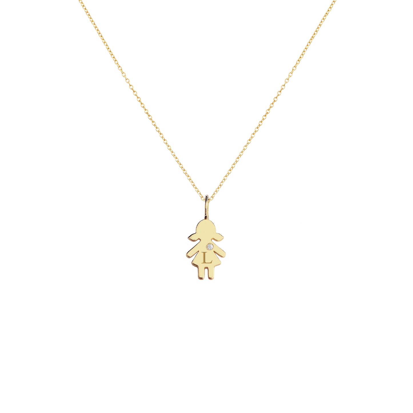 14K 9K Solid Gold Personalized Tiny Girl Kid Diamond Pendant Charm Necklace